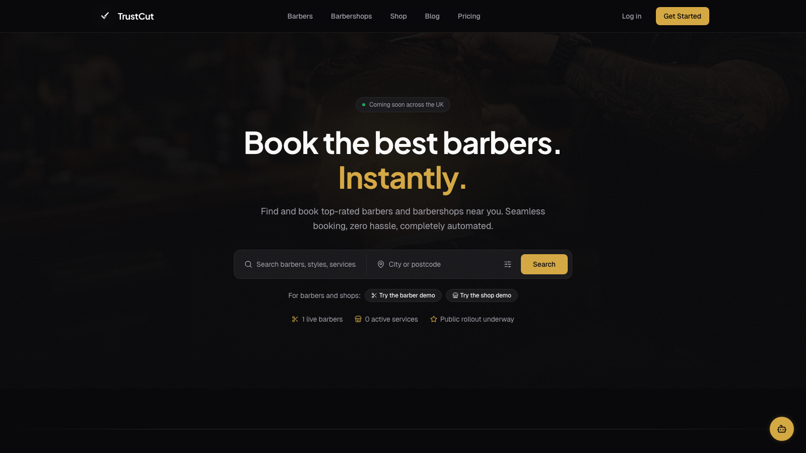 Split image showing a barber clipping a fade on one side and a stylist cutting long hair on the other.